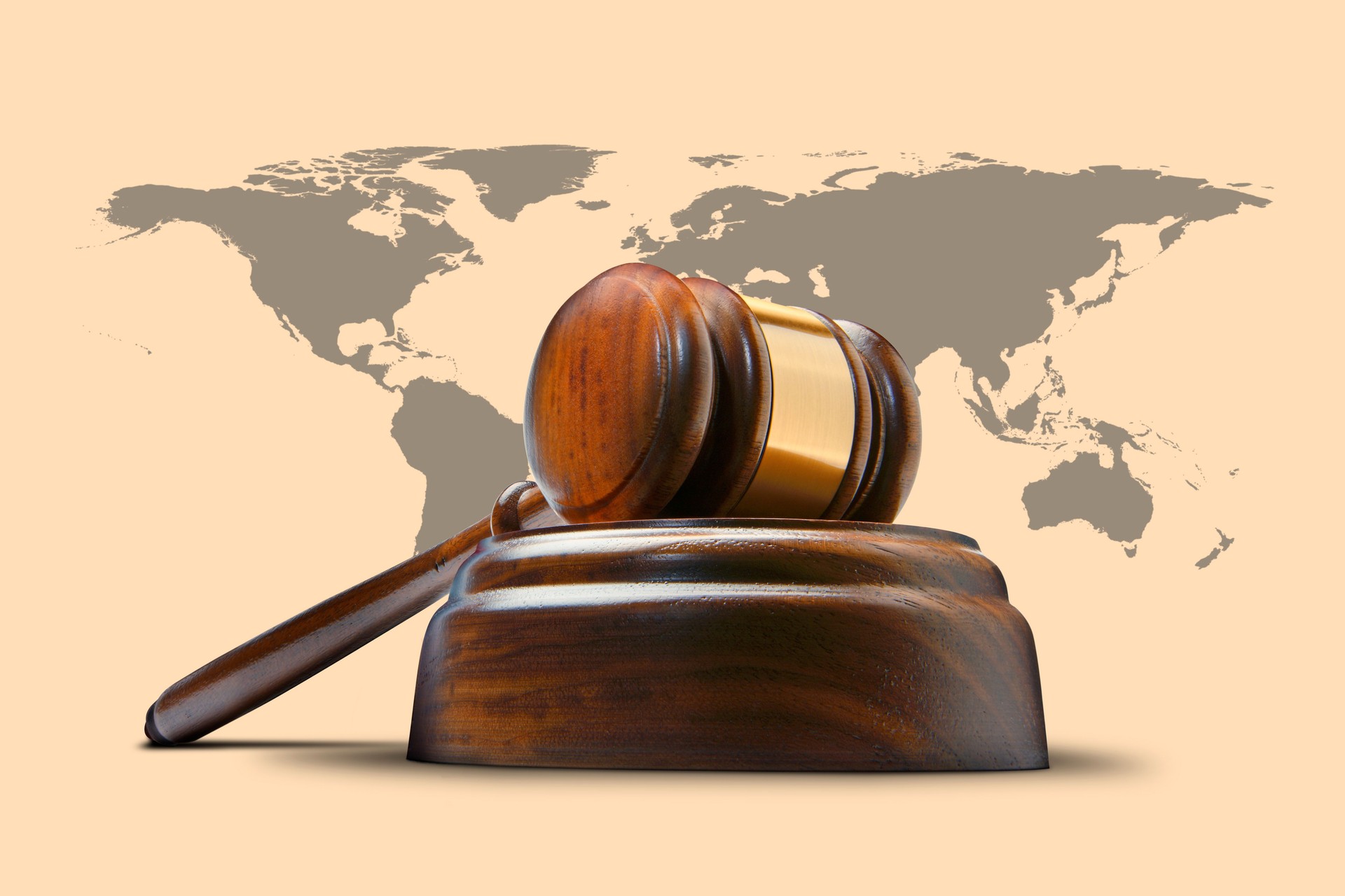 Gavel In Front Of World Map